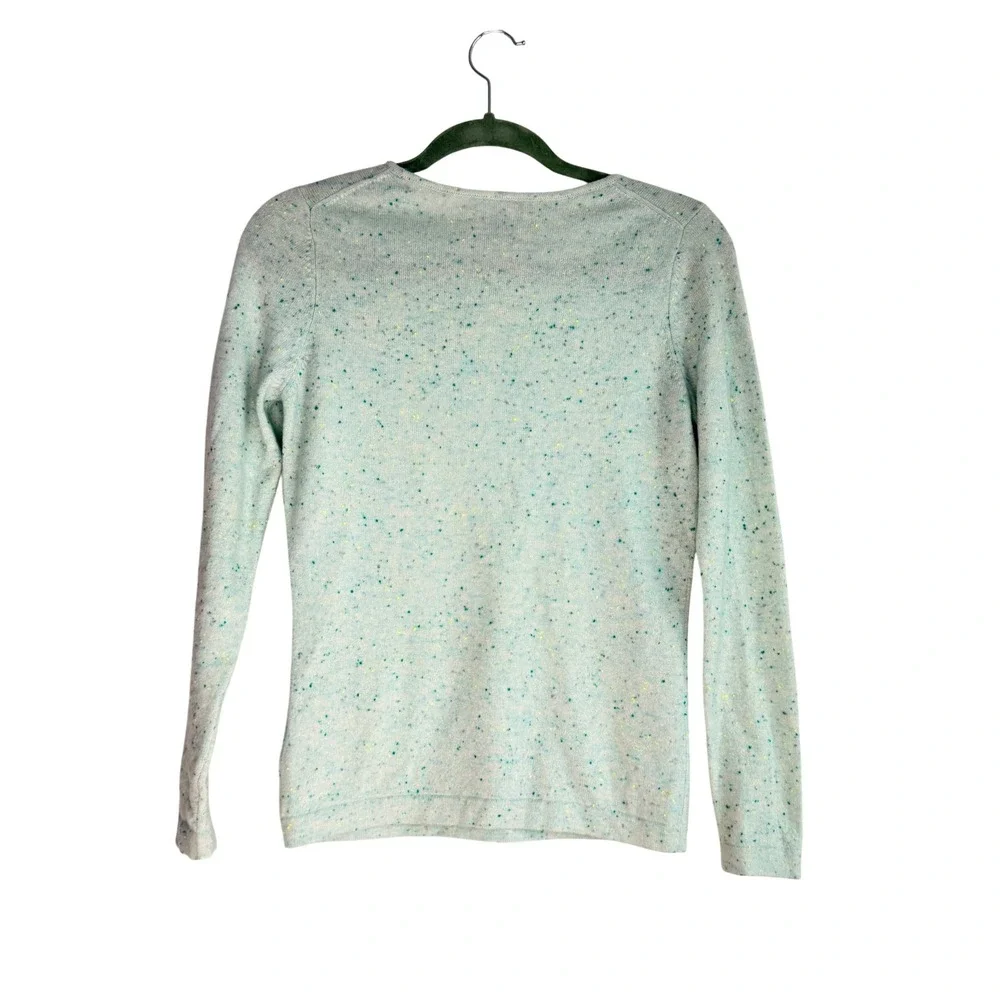 Pure Collection 100% Cashmere Sweater Womens US 4 Green Confetti Speckled Luxury